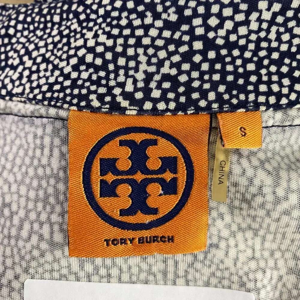 Tory Burch Top Womens Small Silk Beaded Neck Printed‎ 3/4 Sleeve TP-2370